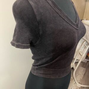 Women's Black Ribbed V-Neck Top